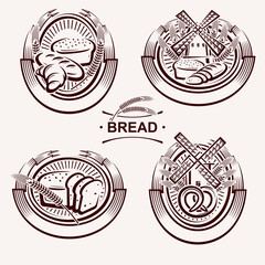 Bread labels and icon set. Collection icons bread. Vector