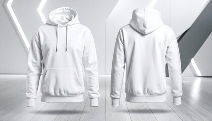 White Hoodie Mockup with Front and Back View, and Clean Background.