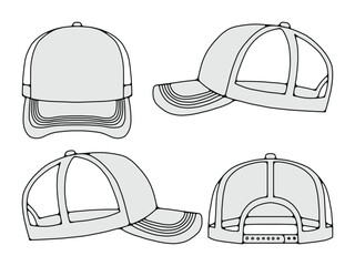 Snapback Hat Template. Front and Back Vector Design. Trucker Caps Vector. Unisex Cap Mockup Template