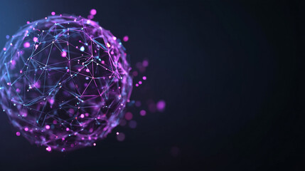Abstract purple sphere with network connections on a dark background