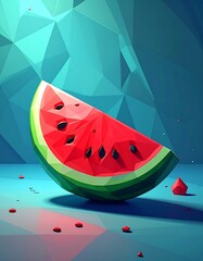 Geometric Watermelon Slice - A Refreshing Low Poly Design.
