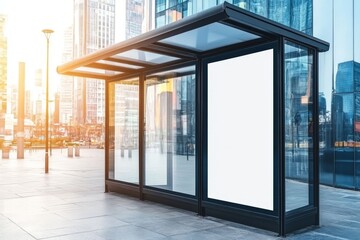 Outdoor advertising billboard display in a modern cityscape