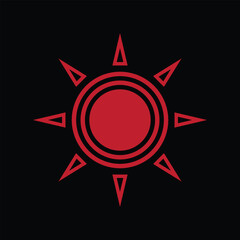 Abstract Sun Logo. Vintage Sun Icon with Geometric Radial Rays of Sunburst isolated on Black Background. Usable for Business and Nature Logos.