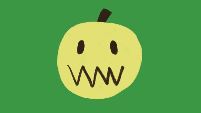 Cute Hand Drawn Pumpkin Doodle Green Screen Animation | Simple Jack-o'-Lantern Cartoon Element Alpha Channel