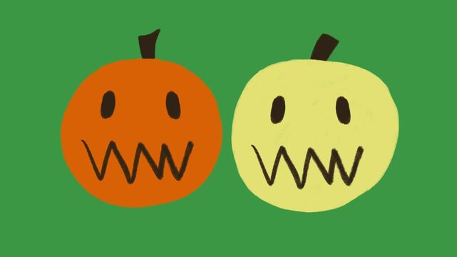 Cute Hand Drawn Pumpkin Doodle Green Screen Animation | Simple Jack-o'-Lantern Cartoon Element Alpha Channel