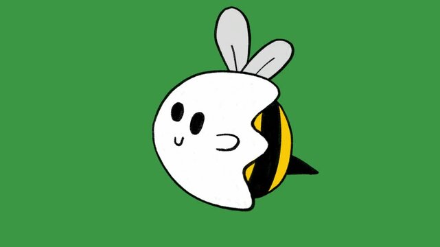  Ghost Bee Mascot Hand Drawn Green Screen Element, Funny Halloween Ghost Costume Bee Doodle Animation