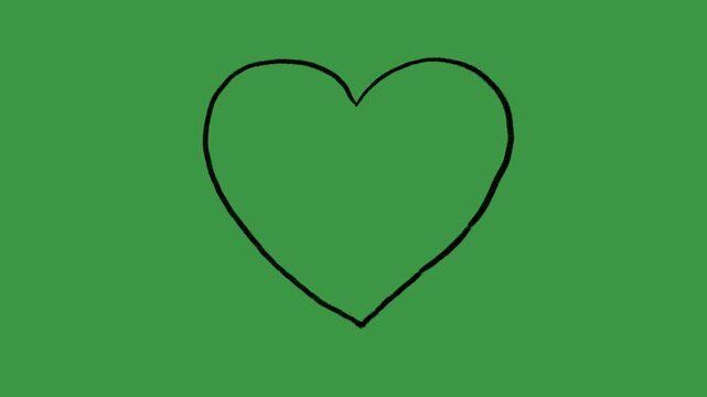 Black Outline Heart Hand Drawn Green Screen Element, 