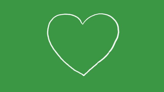 White Outline Heart Hand Drawn Green Screen Element, 
