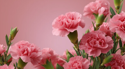 Naklejka premium Beautiful Soft Pink Carnations in a Studio Setting with Simple Background
