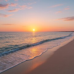 Calm beach sunset with soft waves and golden light
