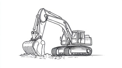 Excavator working on dirt pile during construction, isolated on white background. For engineering, industry use