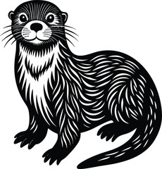 Black and white vector illustration of a cute, shaggy cartoon lion head, hand drawn sketch of a wild cat animal isolated on white