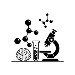 Microscope test tube molecule and brain graphic symbols