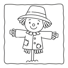 Hand drawn Simple Scarecrow with Hat – Fall Season Kids Activity Sheet