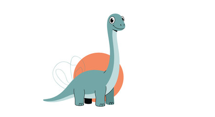 Obraz premium A cute blue dinosaur with a long neck is walking in a natural environment with a sun.