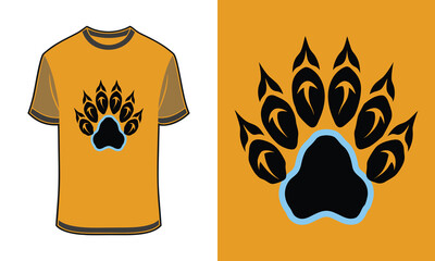 Bold Tshirt mockup tiger paw print with sharp claws orange vector