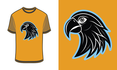 Graphic a Tshirt mockup bird head with blue outline orange vector