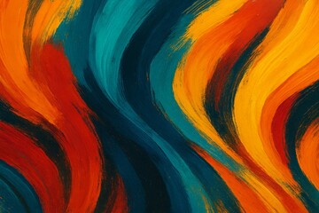 Abstract colorful paint strokes in warm and cool tones