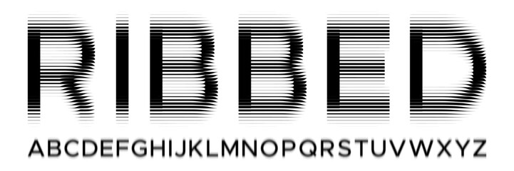 Alphabet with ribbed glass effect. Geometric typography set with bold capital letters distorted by horizontal ribbing. Creative sans serif font with distortion through glass. Vector illustration © 3d_kot