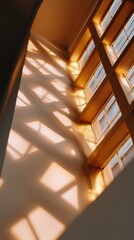 Obraz premium Sunlight casting geometric patterns through wooden window panes