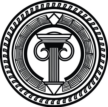Abstract Greek-Style Theta Symbol Outline with Traditional Border Design