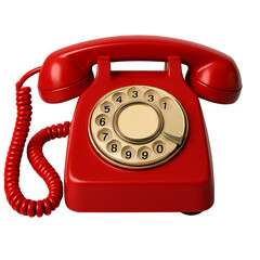 Bright Red Rotary Dial Telephone with Coiled Cord graphic design isolated on a transparent background