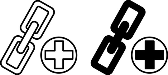 Fototapeta premium Link Icons. Black and White Vector Illustrations. An Element on a Page That, When Clicked, Leads to Another Page. Download Concept