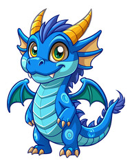 Naklejka premium Blue Dradon, cute God, real print Style, Full body, white background 