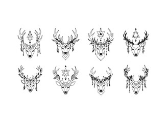 Fototapeta premium Set of Decorative Geometric Deer Head Illustrations.