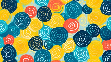Fototapeta premium Vibrant swirls pattern, colorful abstract spirals background in yellow, blue, orange colors
