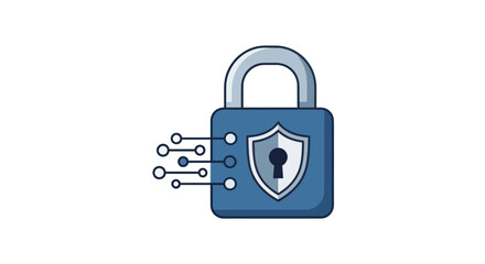 Digital security padlock icon with a shield and keyhole symbolizing cybersecurity and data protection.