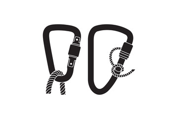 Climbing Carabiners With Rope Silhouette Rock Climbing Equipment Silhouette Illustration