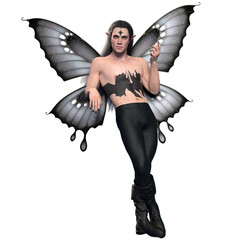 3D rendered male fantasy character as a dark butterfly isolated on transparent background