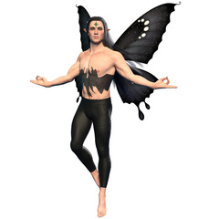 3D rendered male fantasy character as a dark butterfly isolated on transparent background