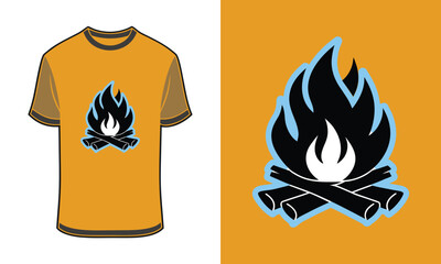 Orange T shirt with campfire silhouette graphic Tshirt mockup logs wood