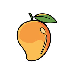 Ripe mango fruit shines brightly with a single green leaf, isolated on white, creating a vibrant and inviting tropical vibe.