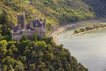 View of Katz Castle, Patersberg, UNESCO World Heritage Upper Middle Rhine Valley, Rhineland-Palatinate, Germany, Europe