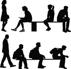 Diverse Group of People Silhouettes Standing and Sitting