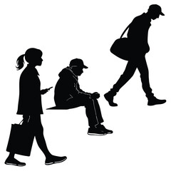 Diverse Group of People Silhouettes Standing and Sitting