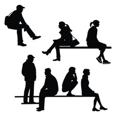 Diverse Group of People Silhouettes Standing and Sitting
