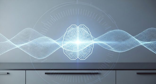 AI Brain Waveform Display. - Powered by Adobe