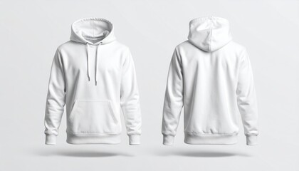 White Hoodie Mockup with Front  Back View, Blank Template, and Isolated.