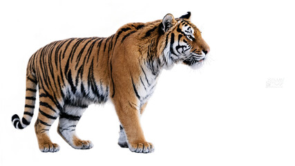 Majestic Bengal Tiger Walking Side View Isolated on White/Transparent Background