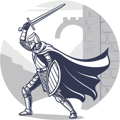 Knight with Sword and Shield in Dynamic Pose
