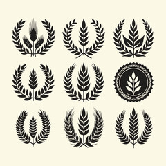 silhouette of Wheat barley ears, oat isolated frames and wreaths. Grains graphic, rice or malt icons. Gluten pictogram, cereal