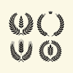silhouette of Wheat barley ears, oat isolated frames and wreaths. Grains graphic, rice or malt icons. Gluten pictogram, cereal