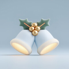 3D Christmas bells icon with luminous blue glow