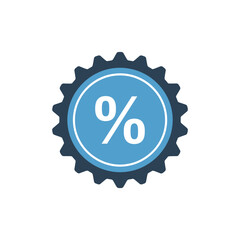 Blue percentage symbol displayed on white, showing discount or sale offer in a simple and clean style, perfect for advertising and marketing materials.