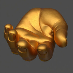 Abstract art hand gesture sculpture with gold texture 3d rendering creative concept