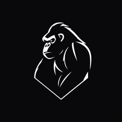 Silhouette of a powerful gorilla facing left, rendered in white lines against a black background.